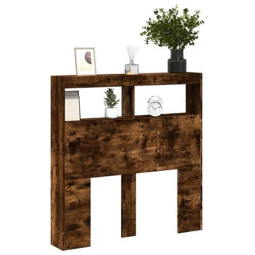 Sengegavl med opbevaring og LED-lys 100x17x102 cm røget eg