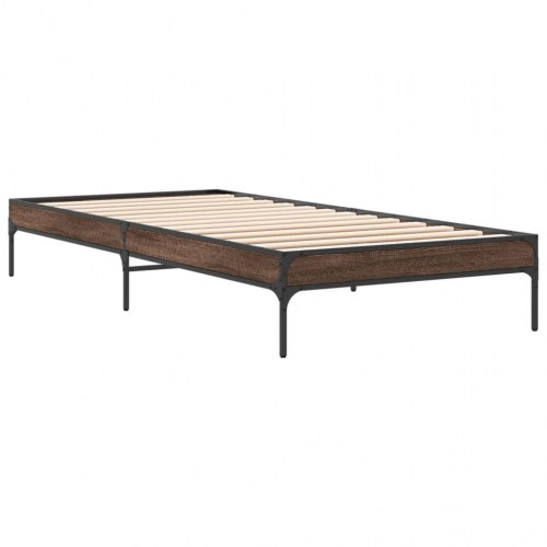 Sengeramme 90x190 cm konstrueret træ og metal brun egetræsfarve