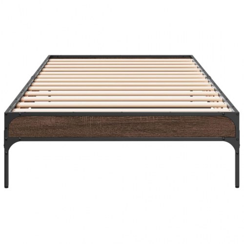 Sengeramme 90x190 cm konstrueret træ og metal brun egetræsfarve