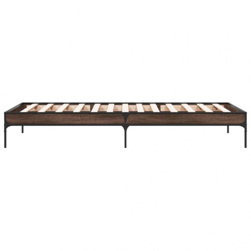Sengeramme 90x190 cm konstrueret træ og metal brun egetræsfarve