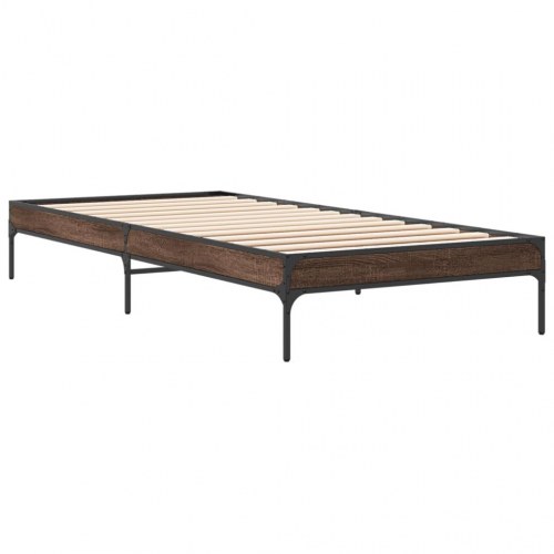 Sengeramme 90x190 cm konstrueret træ og metal brun egetræsfarve