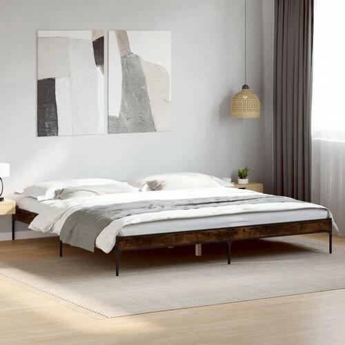 Sengestel 180x200cm konstrueret træ og metal røget egetræsfarve