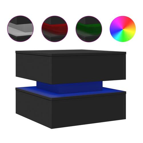 Sofabord med LED-lys 50x50x40 cm sort