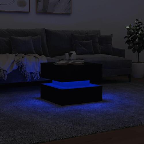Sofabord med LED-lys 50x50x40 cm sort
