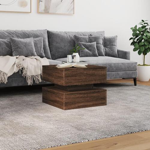 Sofabord med LED-lys 50x50x40 cm brun egetræ