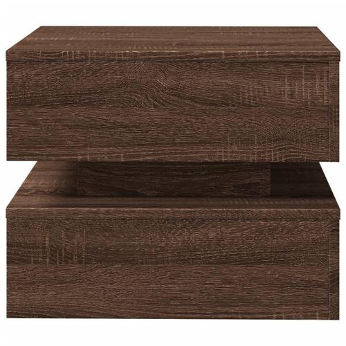 Sofabord med LED-lys 50x50x40 cm brun egetræ