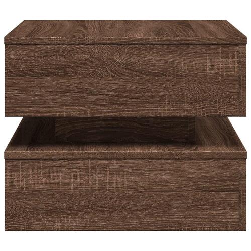 Sofabord med LED-lys 50x50x40 cm brun egetræ
