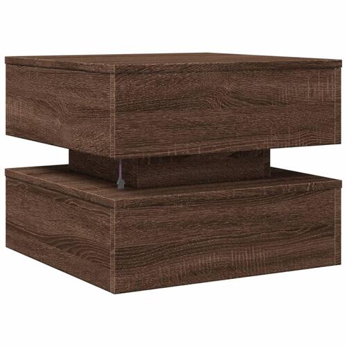 Sofabord med LED-lys 50x50x40 cm brun egetræ