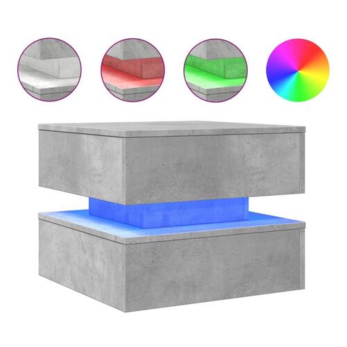 Sofabord med LED-lys 50x50x40 cm betongrå