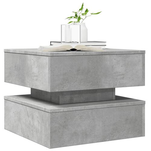 Sofabord med LED-lys 50x50x40 cm betongrå