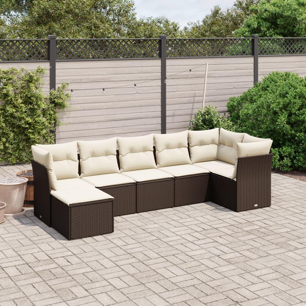 Sofasæt til haven 7 dele med hynder polyrattan brun