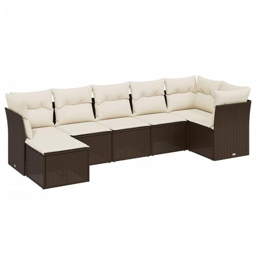 Sofasæt til haven 7 dele med hynder polyrattan brun