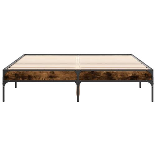 Sengestel 135x190cm konstrueret træ og metal røget egetræsfarve