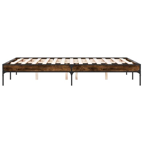 Sengestel 135x190cm konstrueret træ og metal røget egetræsfarve