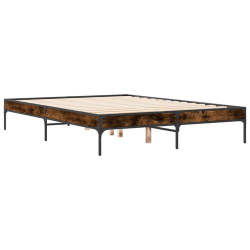 Sengestel 135x190cm konstrueret træ og metal røget egetræsfarve