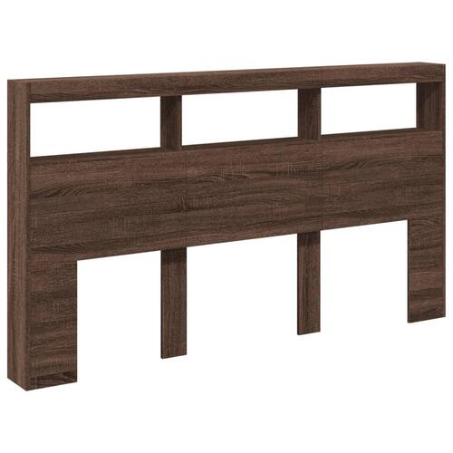 Sengegavl med opbevaring og LED-lys 180x17x102 cm brunt eg
