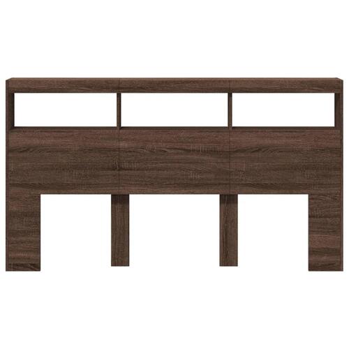 Sengegavl med opbevaring og LED-lys 180x17x102 cm brunt eg