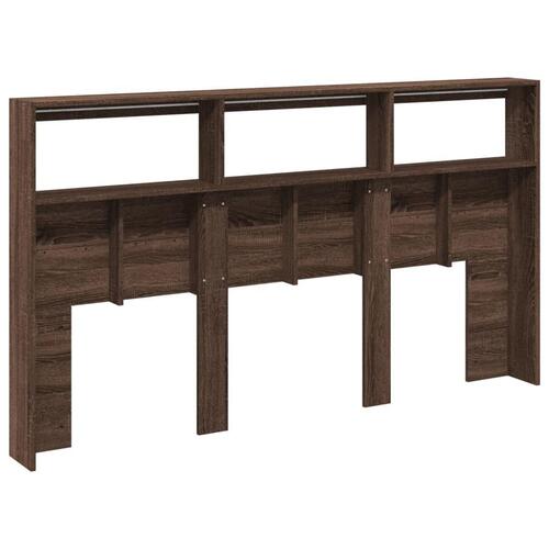 Sengegavl med opbevaring og LED-lys 180x17x102 cm brunt eg