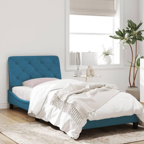 Sengeramme med LED uden madras 90 x 190 cm i velour - blå