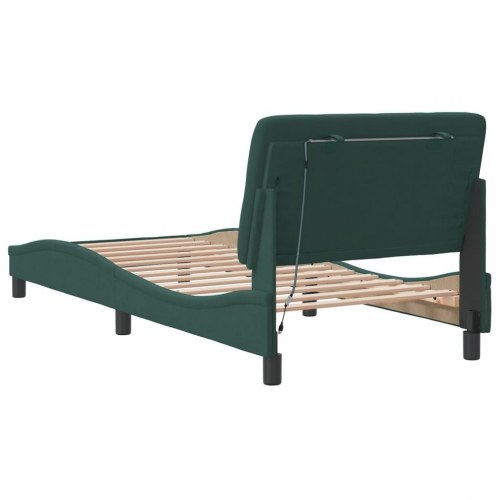 Sengeramme med LED uden madras 90 x 200 cm - mørkegrøn velour
