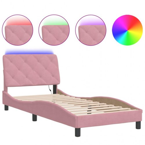 Sengeramme med LED uden madras 90 x 200 cm velour - lyserød