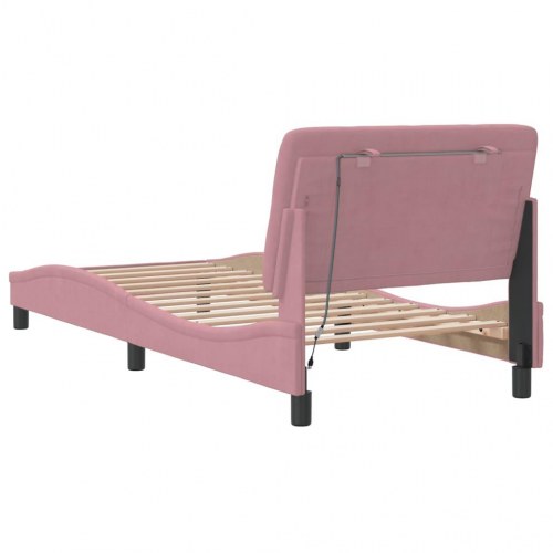 Sengeramme med LED uden madras 90 x 200 cm velour - lyserød