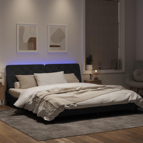 Sengeramme med LED 180 x 200 cm i velour - sort