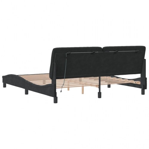Sengeramme med LED 180 x 200 cm i velour - sort