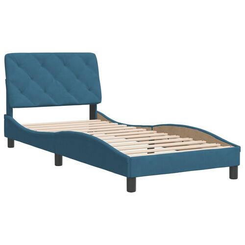 Sengeramme med sengegavl 90x200 cm fløjl blå