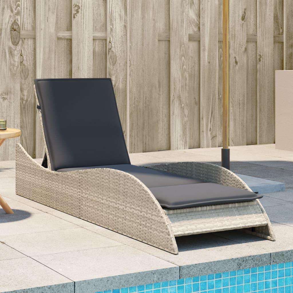Liggestol med hynde 60x205x73 cm polyrattan lysegrå