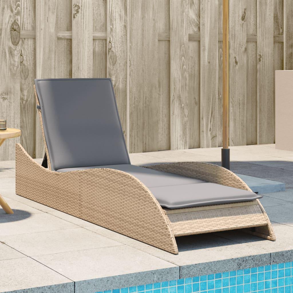 Liggestol med hynde 60x205x73 cm polyrattan beige