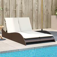 Liggestol med hynder 114x205x73 cm polyrattan brun