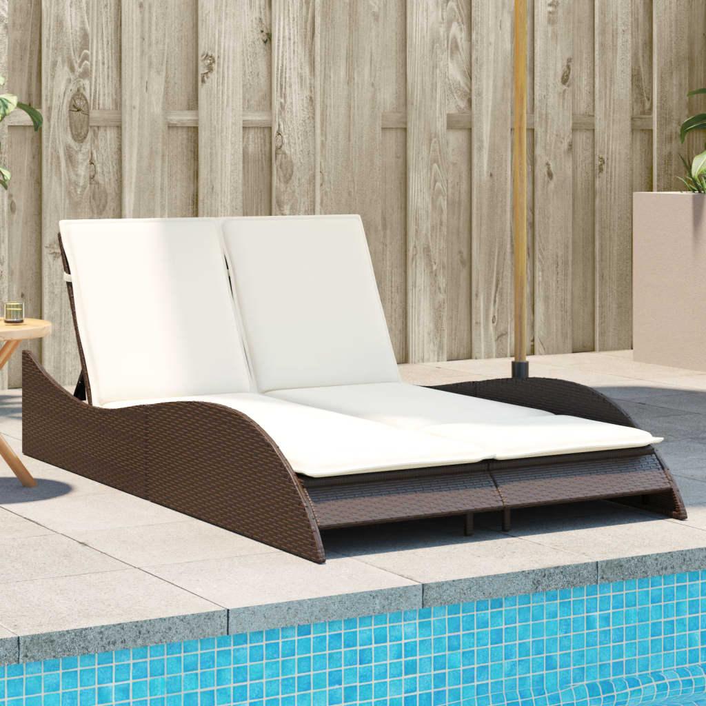 Liggestol med hynder 114x205x73 cm polyrattan brun