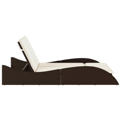 Liggestol med hynder 114x205x73 cm polyrattan brun