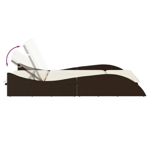 Liggestol med hynder 114x205x73 cm polyrattan brun