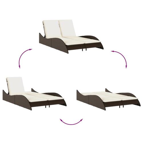 Liggestol med hynder 114x205x73 cm polyrattan brun