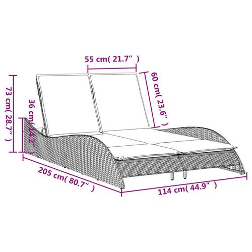 Liggestol med hynder 114x205x73 cm polyrattan brun