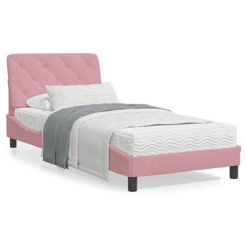 Seng med madras 90x190 cm velour lyserød
