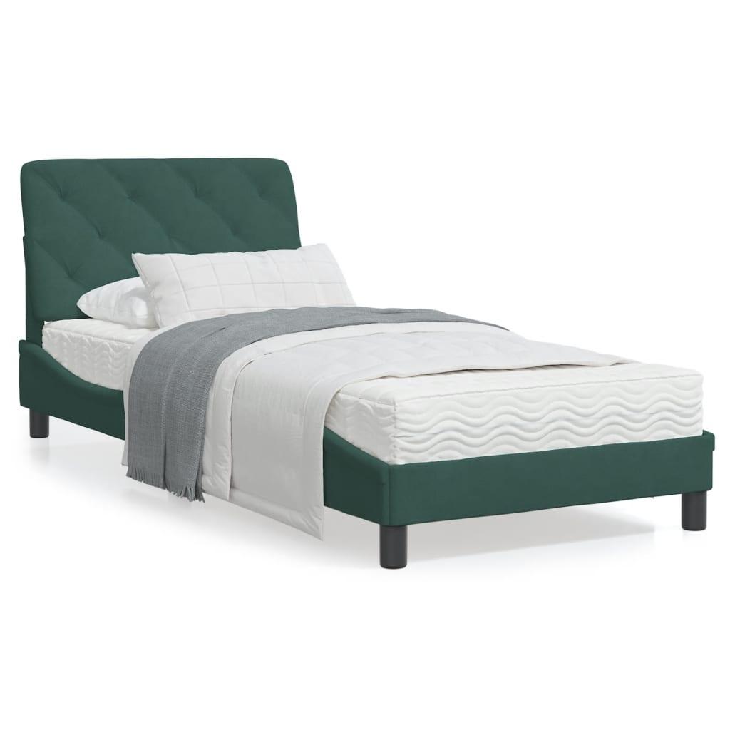 Seng med madras 90x190 cm velour mørkegrøn
