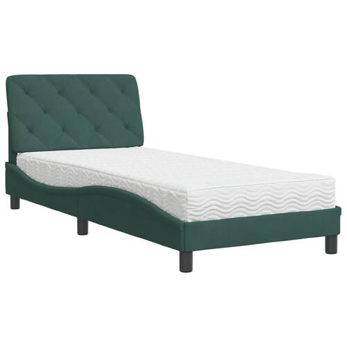 Seng med madras 90x190 cm velour mørkegrøn