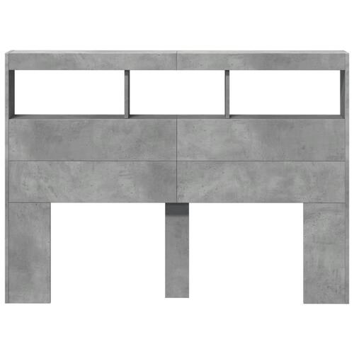 Sengegavl med opbevaring og LED-lys 140x17x102 cm betongrå