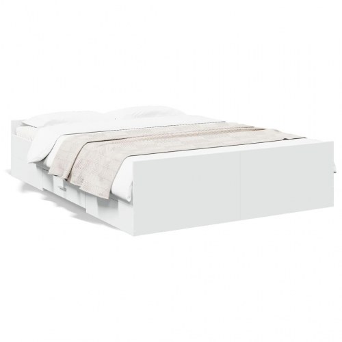 Sengeramme med 2 skuffer 135 x 190 cm - hvid højglans