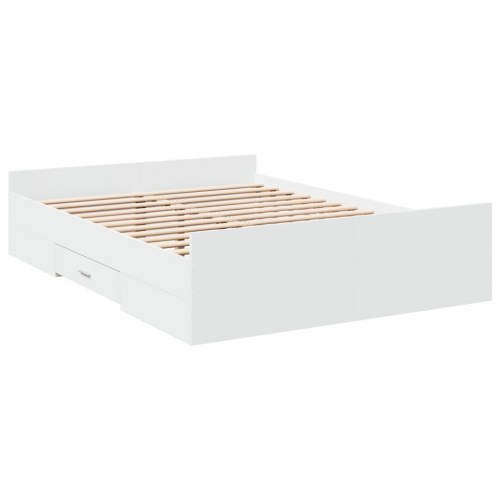 Sengeramme med 2 skuffer 135 x 190 cm - hvid højglans