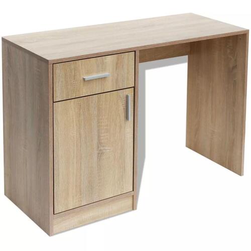 Skrivebord med skuffe og skab 100x40x73 cm egetræsfarvet
