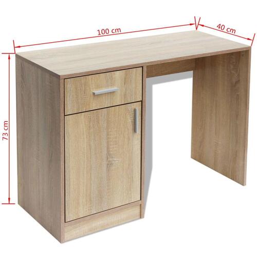 Skrivebord med skuffe og skab 100x40x73 cm egetræsfarvet