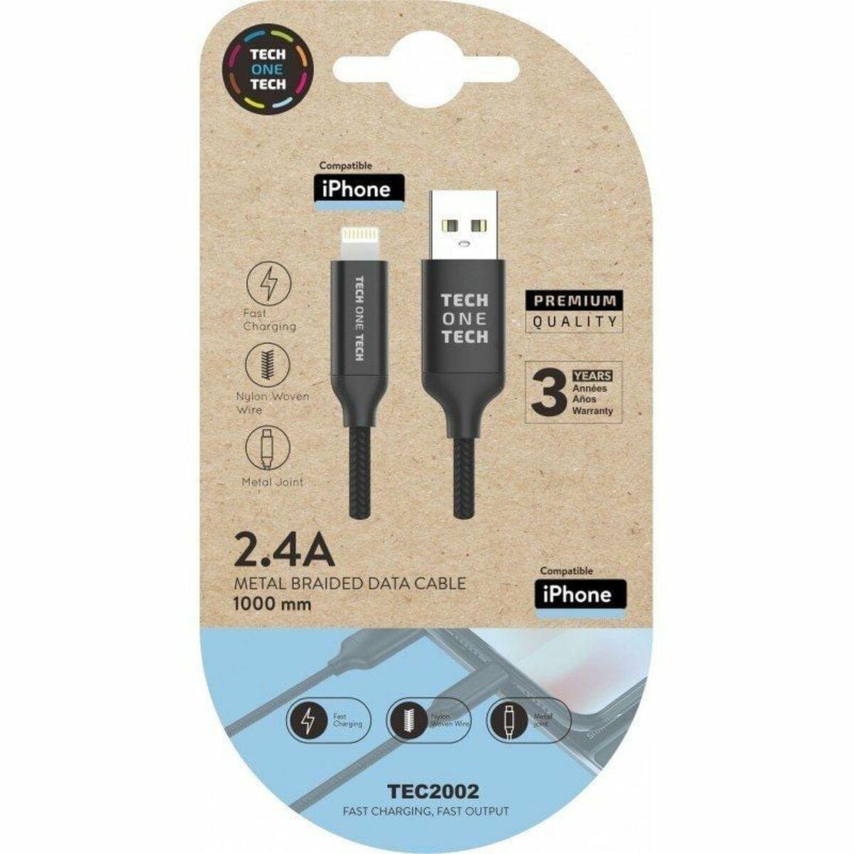 Lightning kabel Tech One Tech TEC2002 1 m - Sort