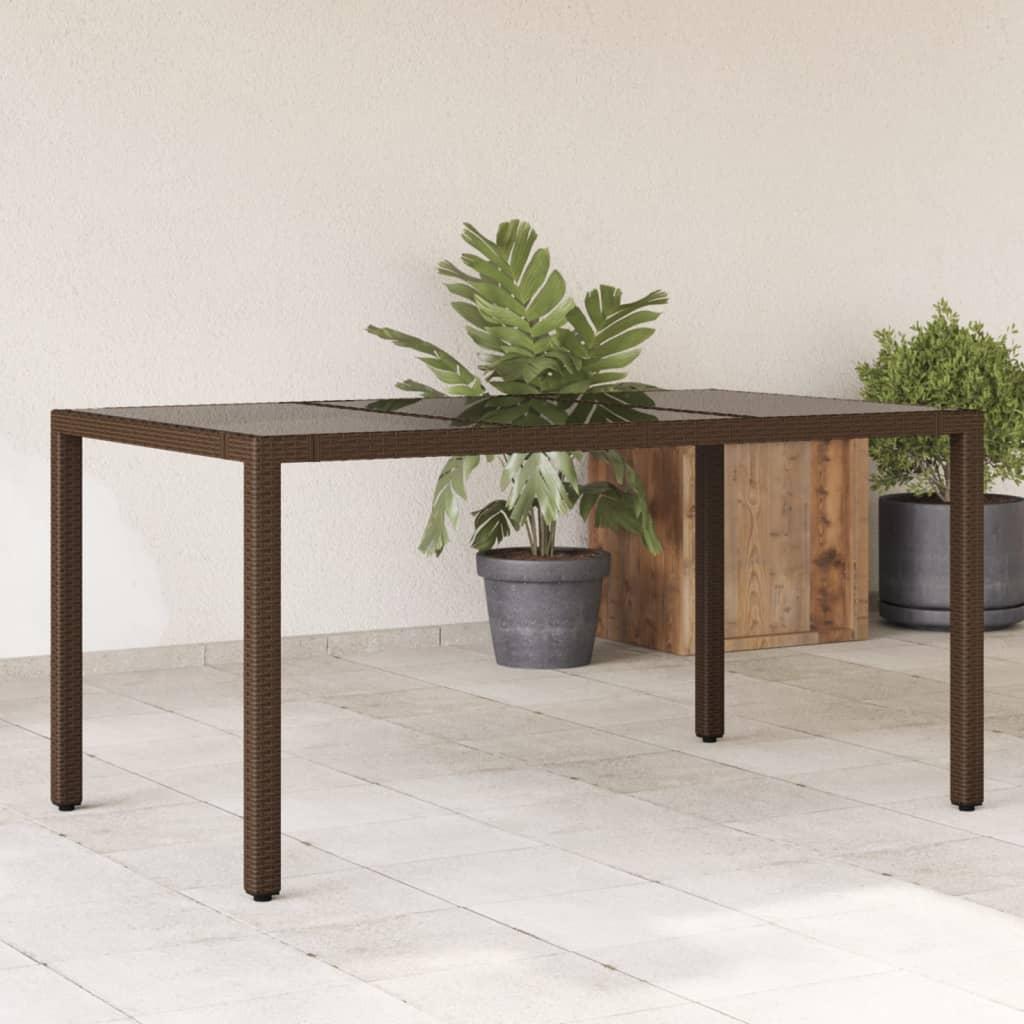 Havebord med glastop 150x90x75 cm polyrattan brun
