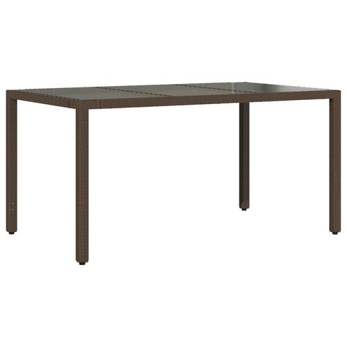 Havebord med glastop 150x90x75 cm polyrattan brun