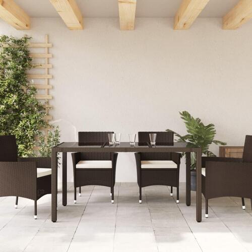Havebord med glastop 150x90x75 cm polyrattan brun