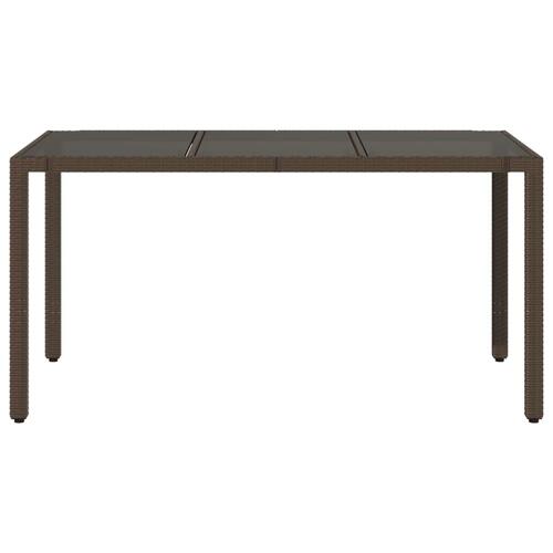 Havebord med glastop 150x90x75 cm polyrattan brun